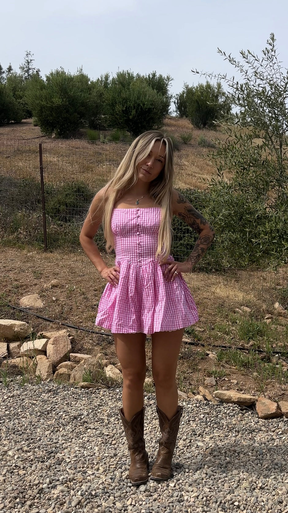 Gingham Shoulder Tie Strap Corset Romper